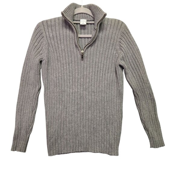 Vintage Y2K Old Navy Preppy Gray Ribbed Half-Zip Cotton Sweater Pullover - Picture 1 of 9
